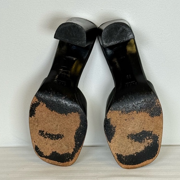 Gucci Black Leather Block Heel Mules Logo Plaque Made In Italy Women’s Size 6B - Picture 6 of 10